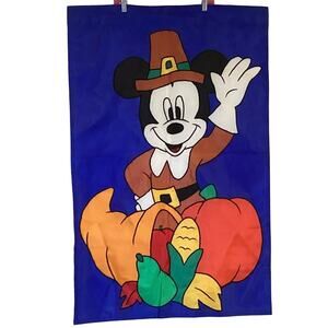 Vintage LARGE 28"x44" THANKSGIVING DISNEY MICKEY MOUSE Outdoor Yard/Garden Flag